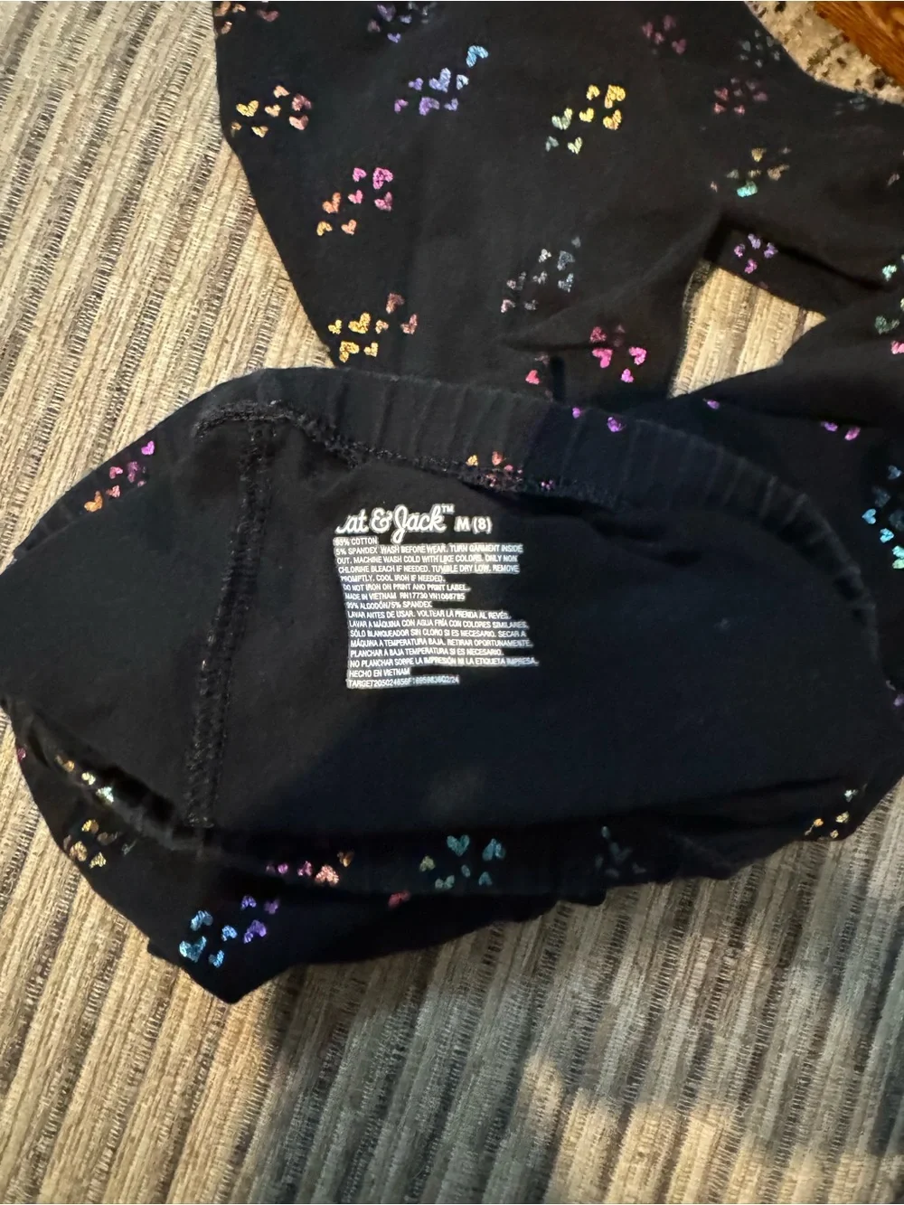 Cat & Jacks Kids Black Leggings with Rainbow Heart Print girls size M